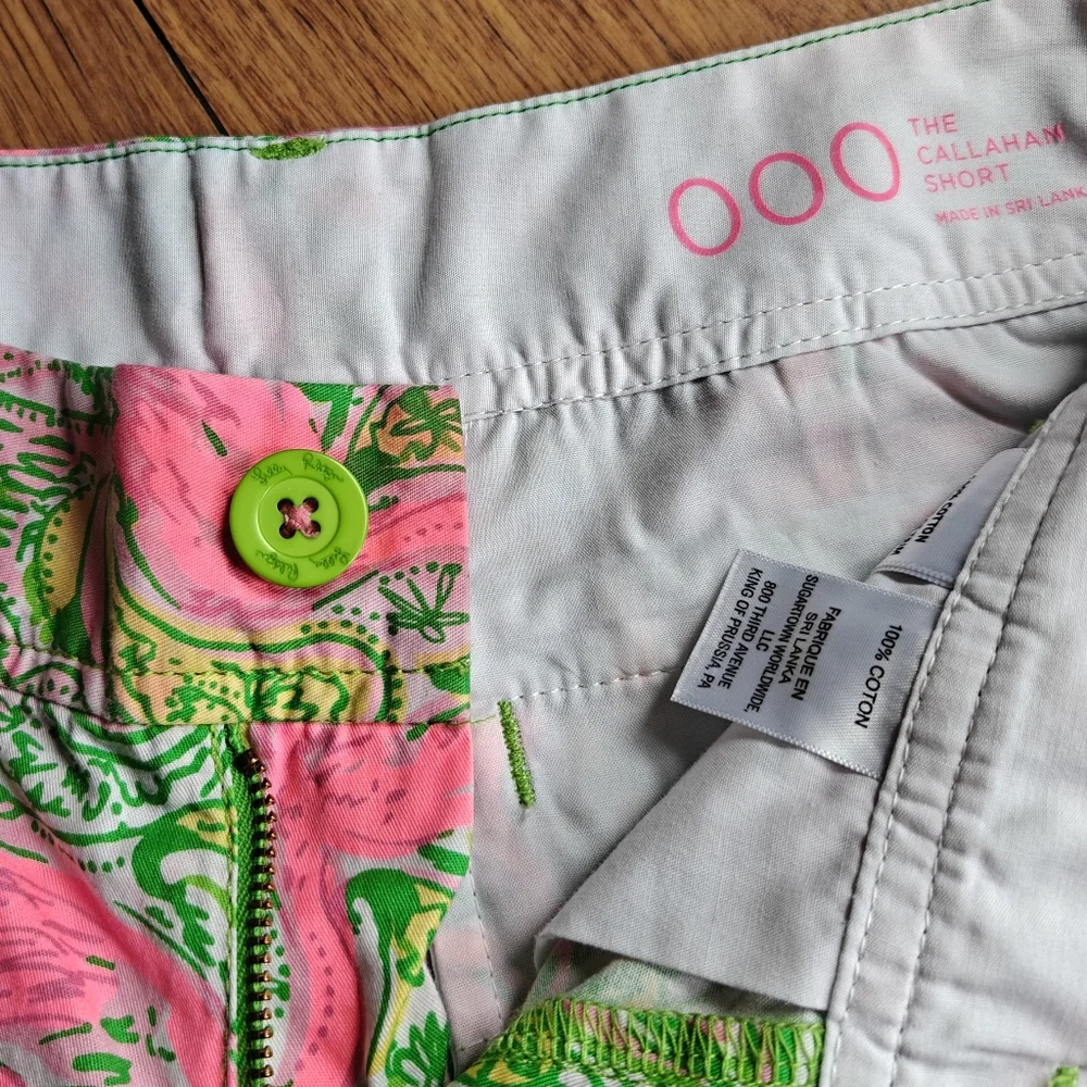 Lily Pulitzer Callahan Shorts Hot Wings Print Flamingo Paisley Womens 000 Cotton